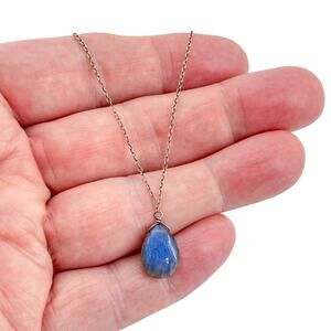 Vintage Sterling Silver 925 Garnet Labradorite Necklace 17"-19"